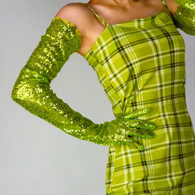 70cm Glitter Long Gloves – Elegant Embroidered Lace Mesh for Special Occasions