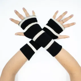 Black and Cream Stripe Fingerless Gloves