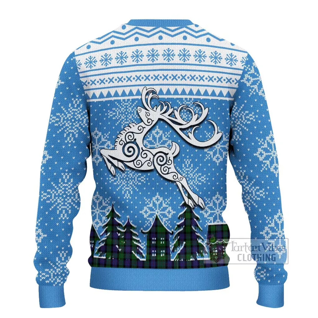 Blair Clan Christmas Ugly Sweater with Tartan and Celtic Reindeer Style