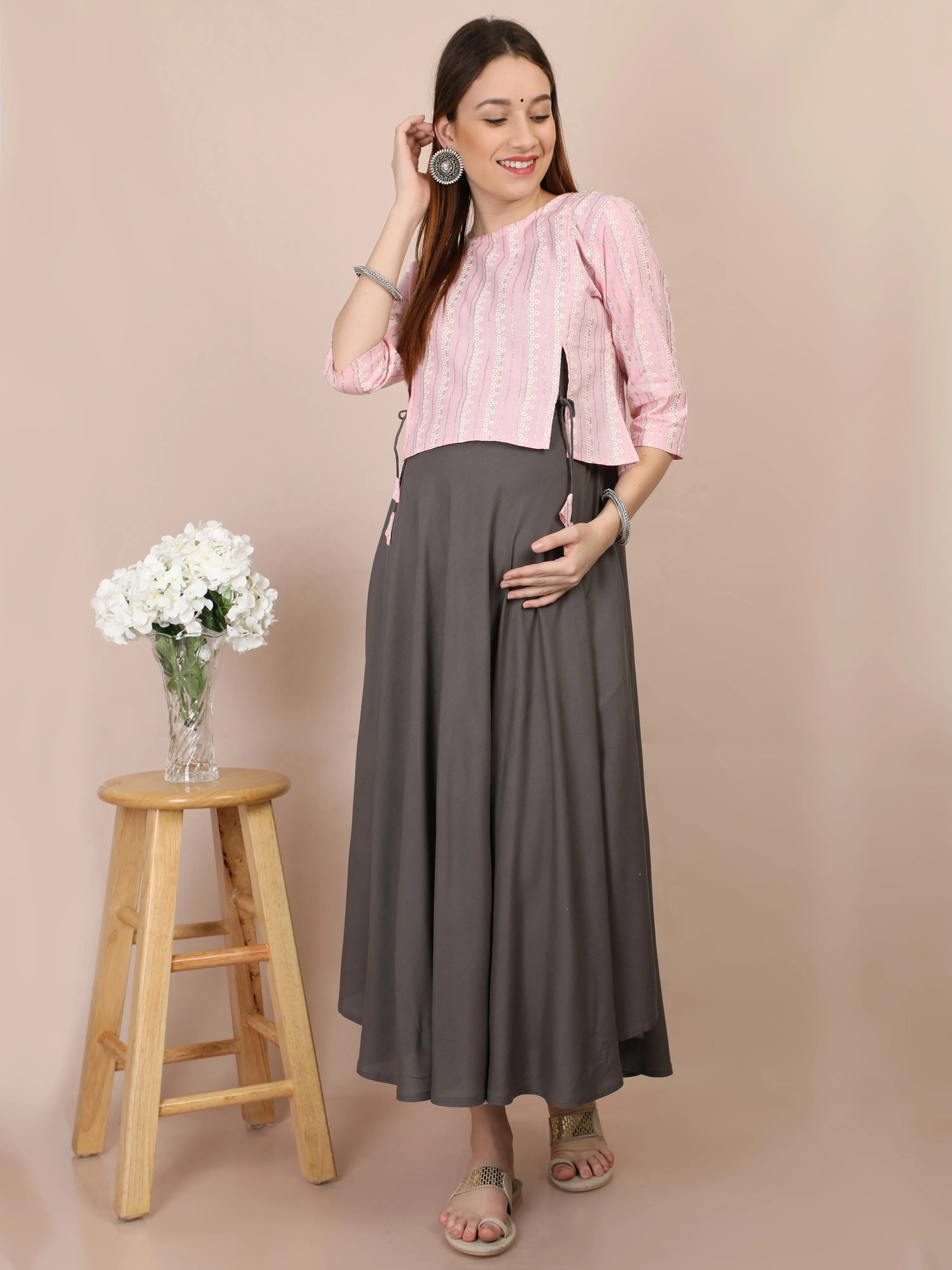 Blossom Pink Maternity and Nursing Kurti