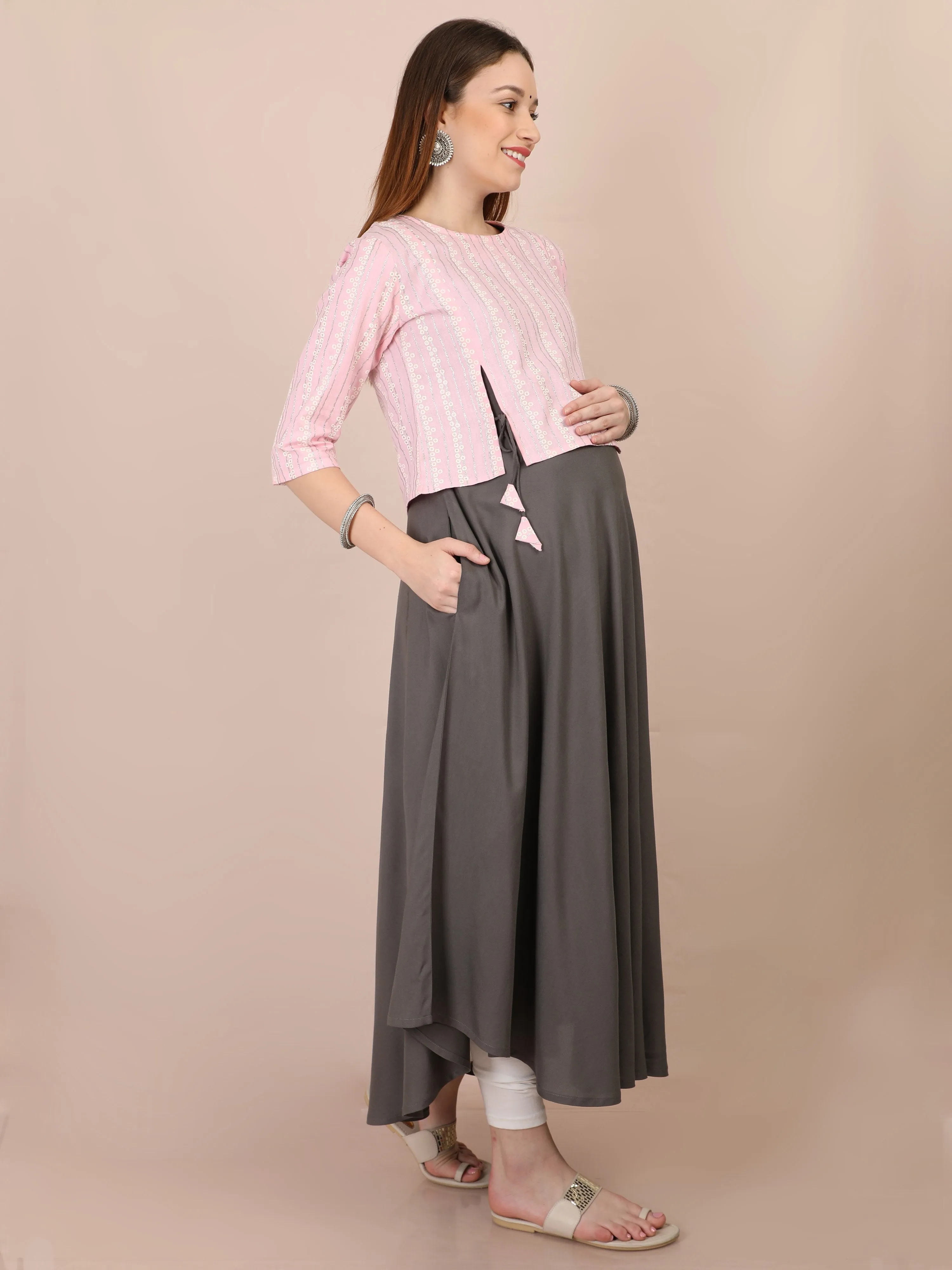 Blossom Pink Maternity and Nursing Kurti