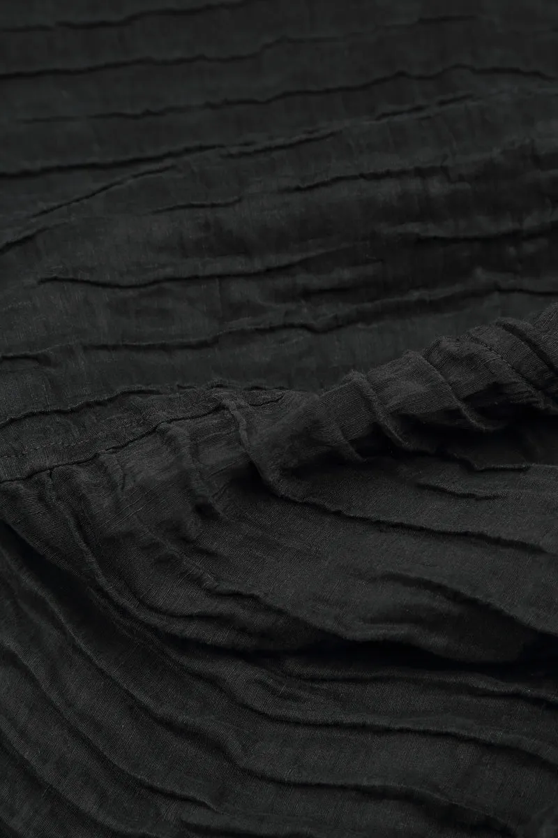 Cropped Taper Black Silk Linen Trousers