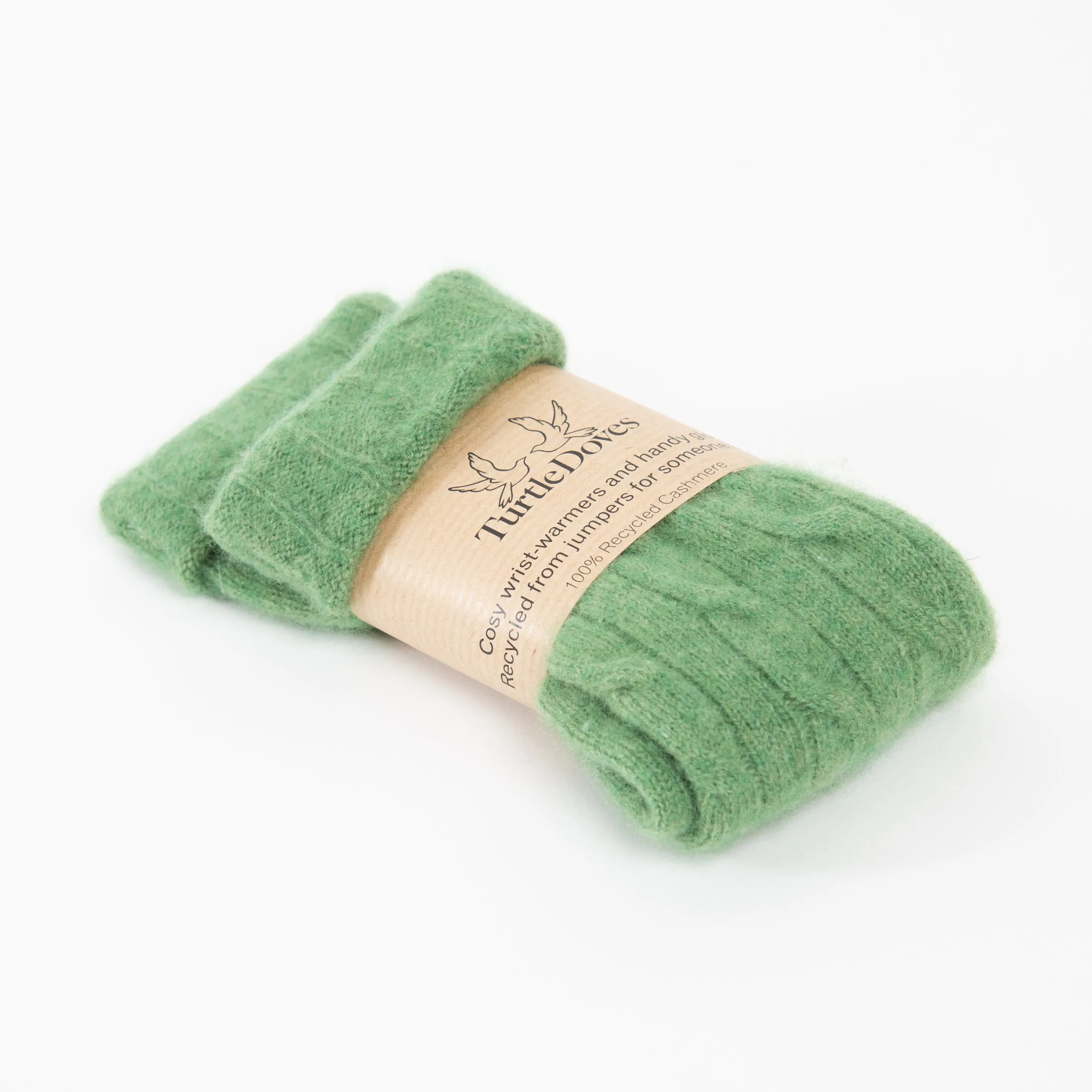 Green Cable Cashmere Fingerless Gloves
