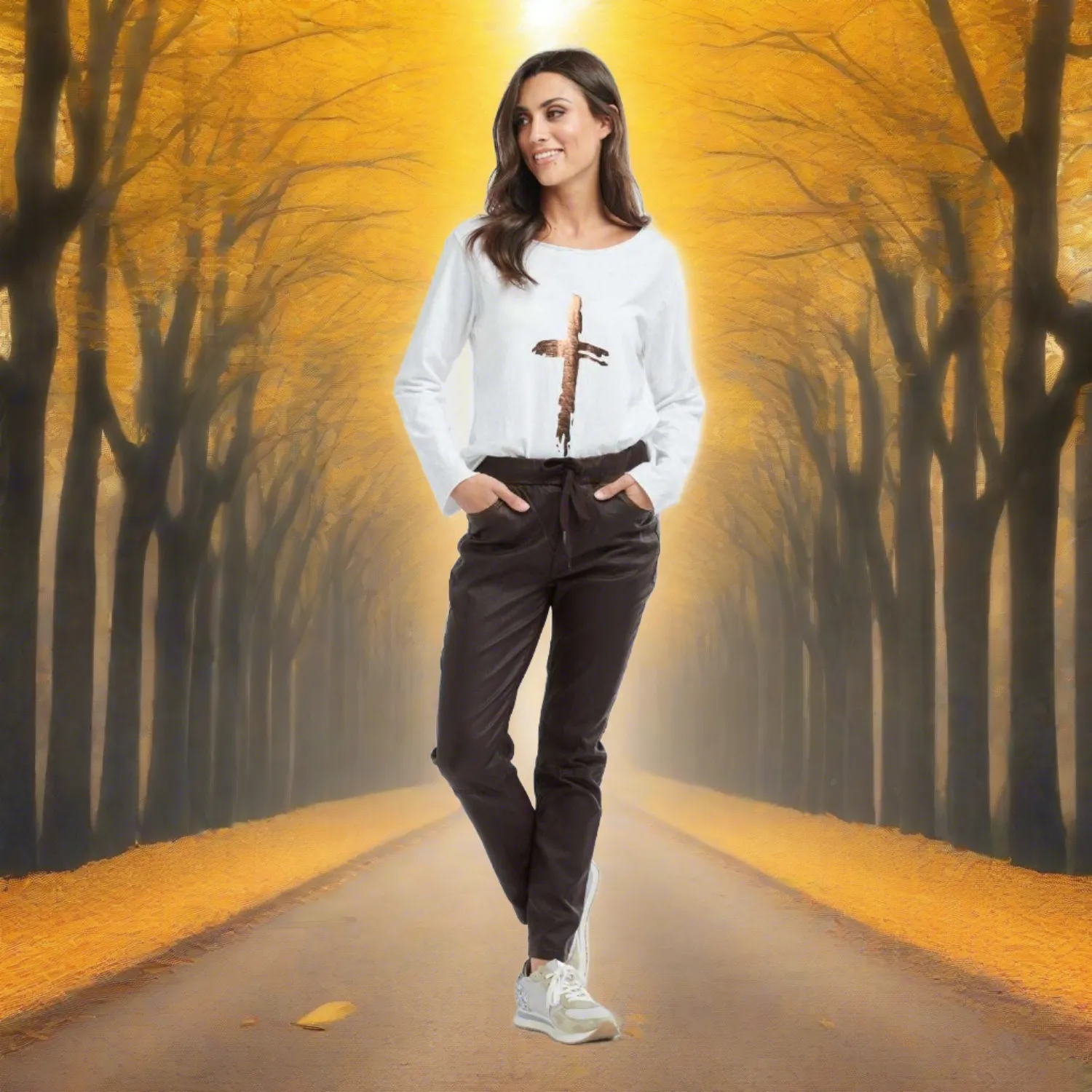 Hot Cross Long Sleeve Top - White/Bronze