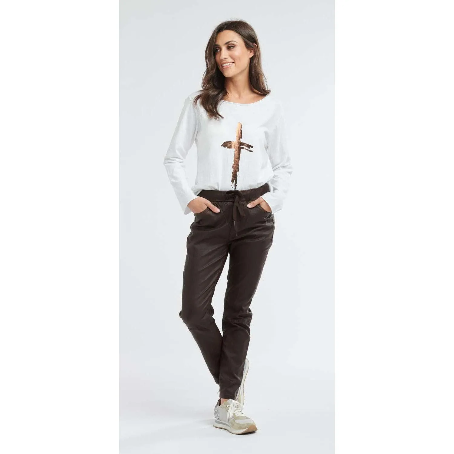 Hot Cross Long Sleeve Top - White/Bronze