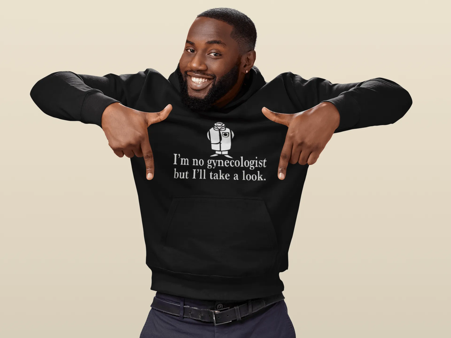 Humor Hoodie I'm No Gynecologist But I'll Take A Look Blended Cotton Midweight Unisex Pullover
