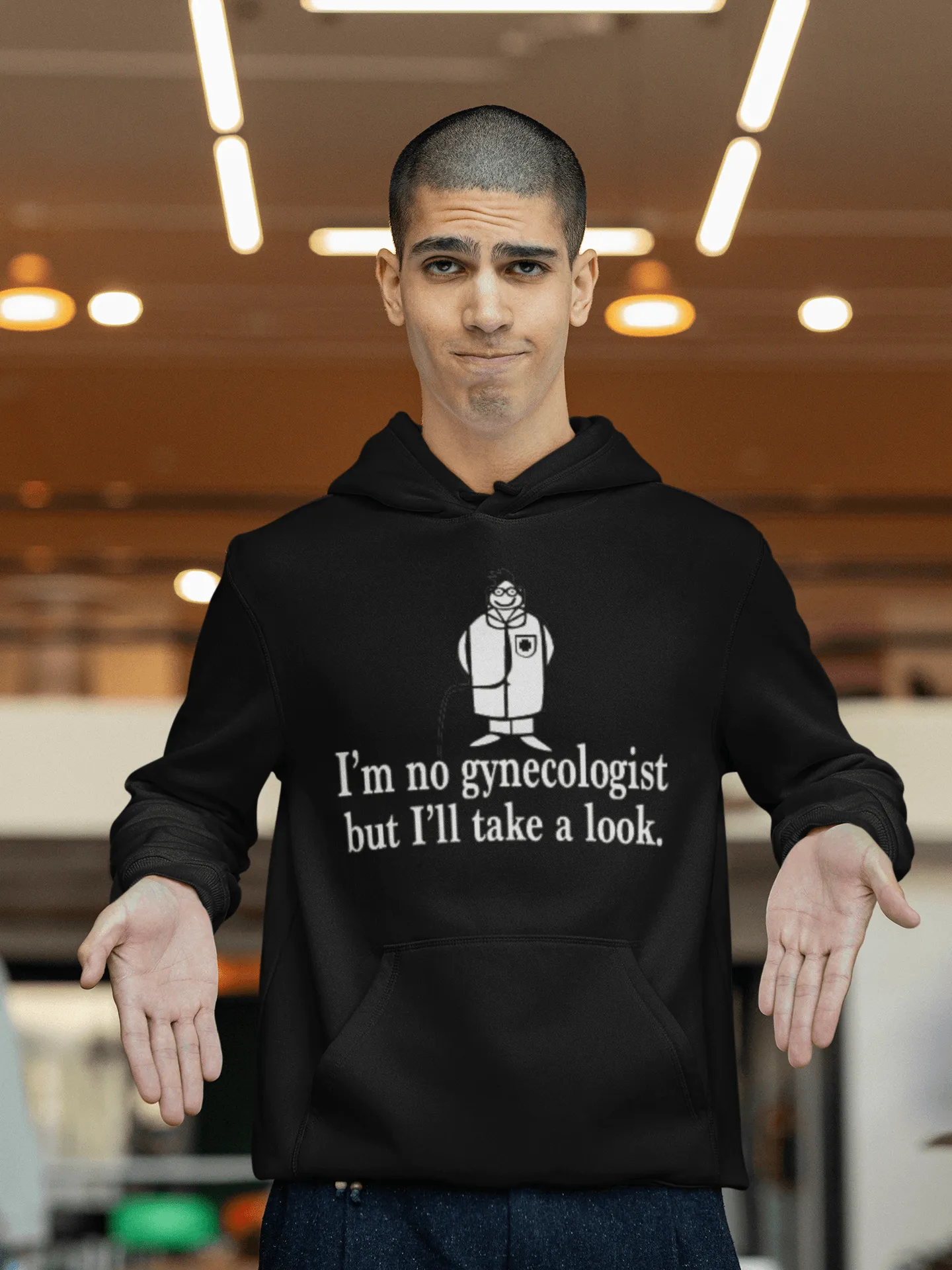 Humor Hoodie I'm No Gynecologist But I'll Take A Look Blended Cotton Midweight Unisex Pullover