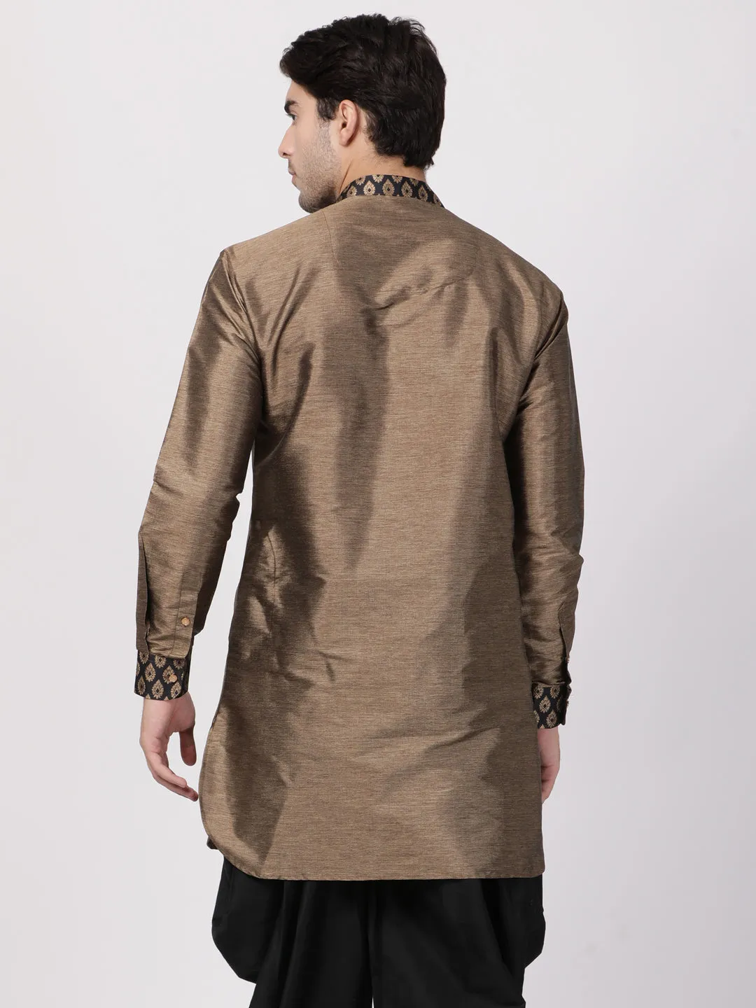 Jashvi Men's Bronze And Black Silk Blend Kurta