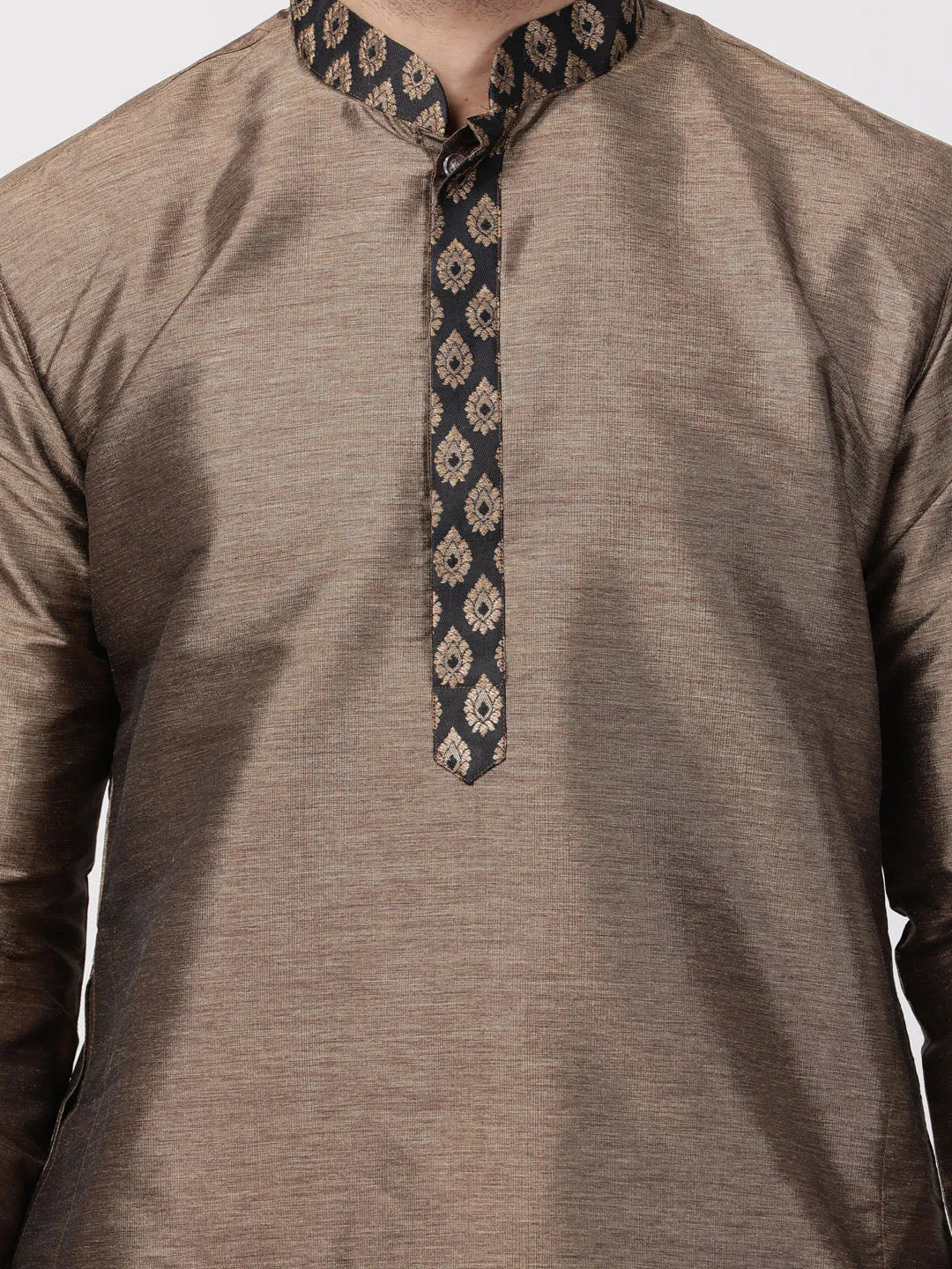 Jashvi Men's Bronze And Black Silk Blend Kurta