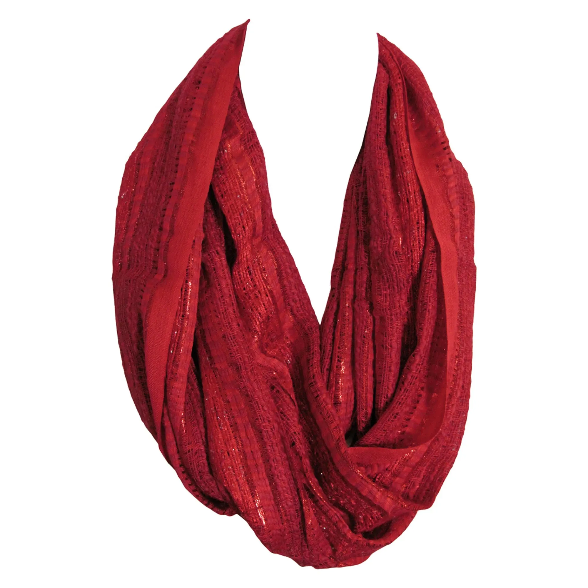Unisex Red Shimmering Open Weave Loop Infinity Scarf Stole JK193