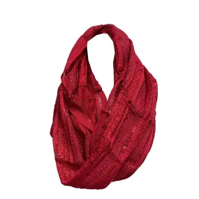 Unisex Red Shimmering Open Weave Loop Infinity Scarf Stole JK193