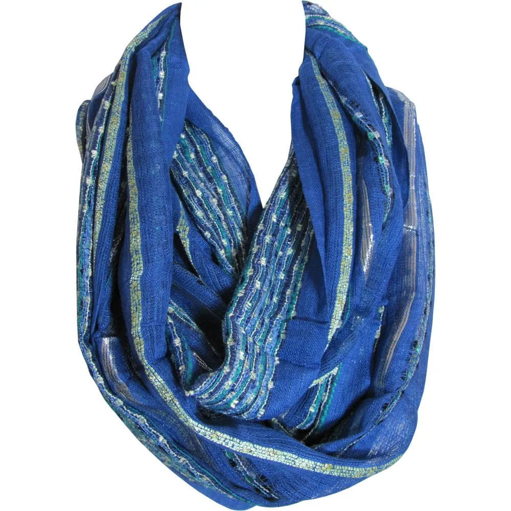 Unisex Royal Blue Lurex Silver Shimmering Loop Infinity Scarf Muffler JK156