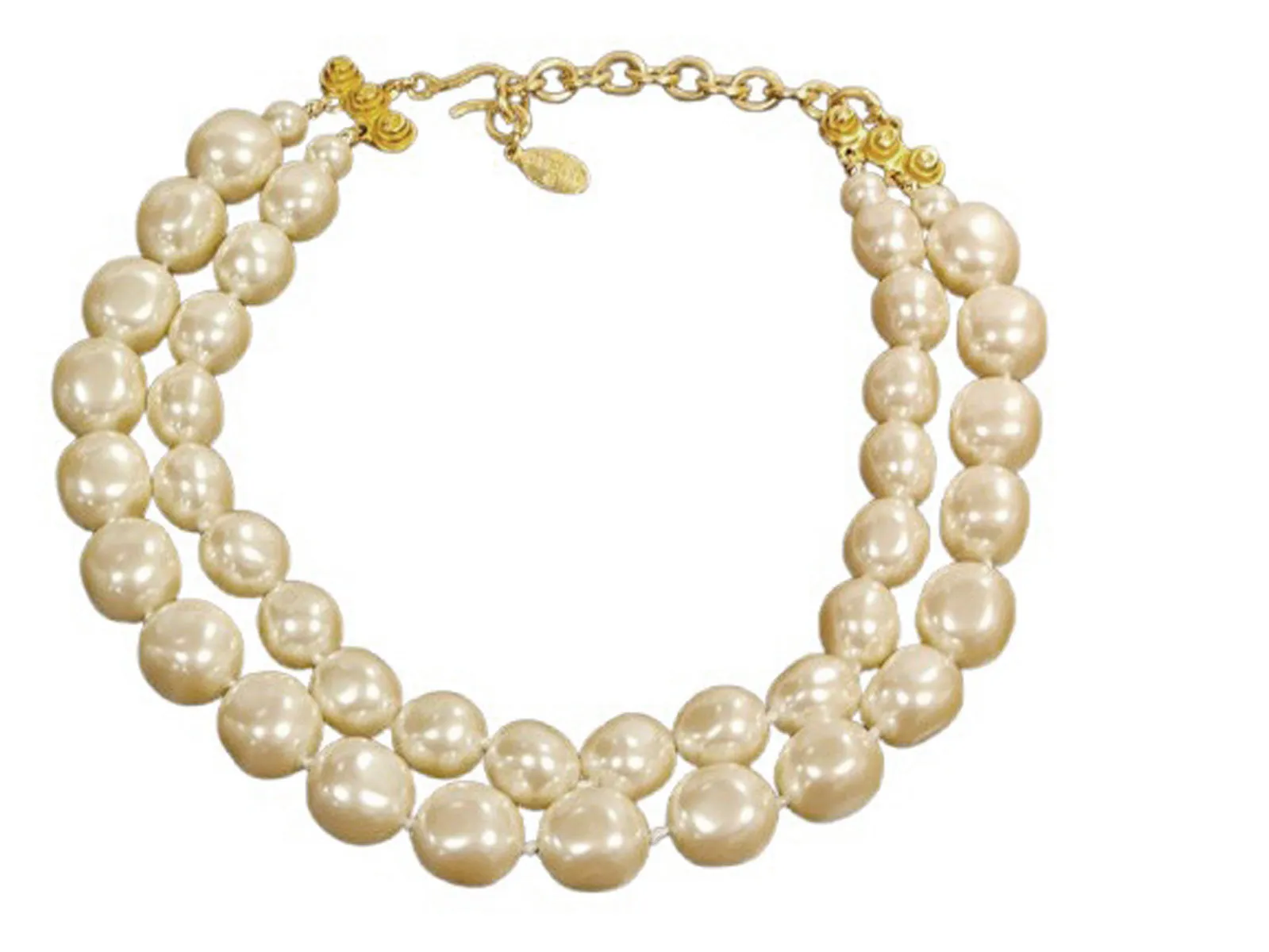 VINTAGE 1980s CAROLEE SIGNED LUSTROUS 2 STRANDS LAYERED IMITATION PEARL NECKLACE & SPARKLING RHINESTONE FAUX PEARL EARRINGS  CAROL LEE